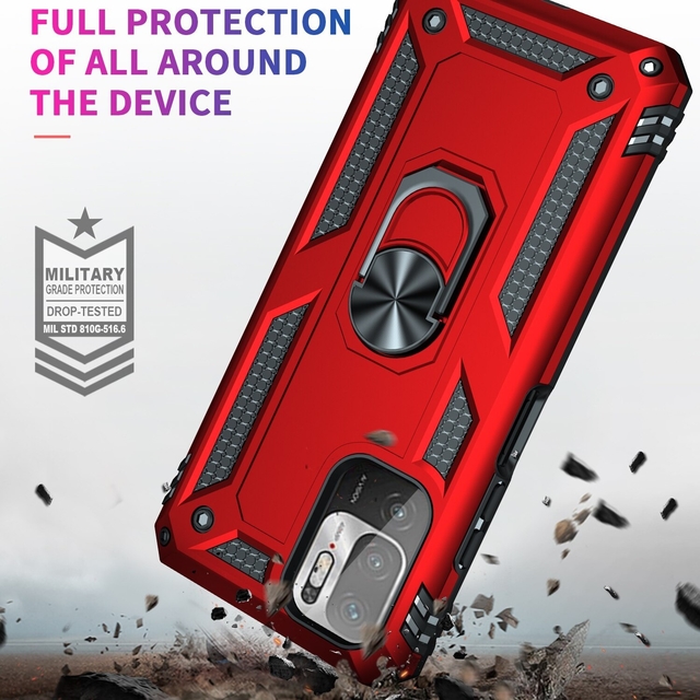 Protectores para celular  para Xiaomi  Redmi Note 10 5G Funda reforzada con anillo v2 Rojo